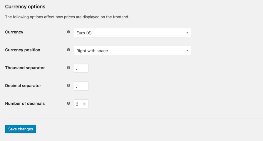 Currency options Woocommerce