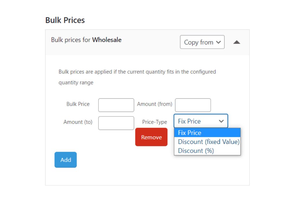 bulk role based pricing per product