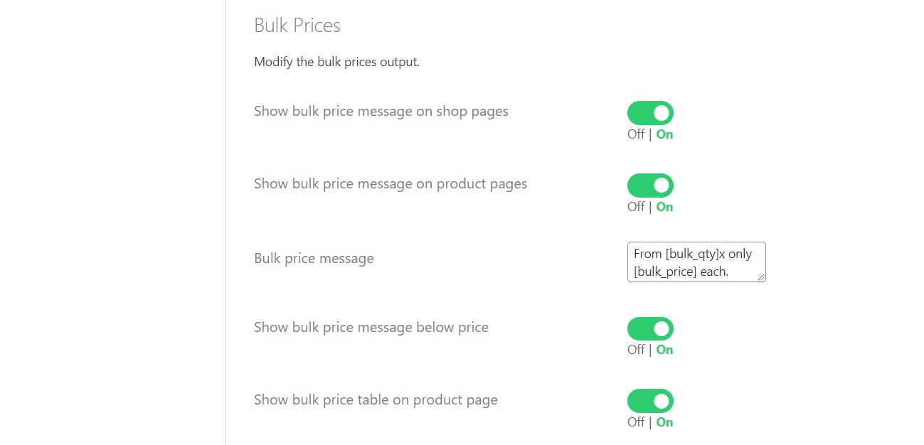 woocommerce bulk prices display settings