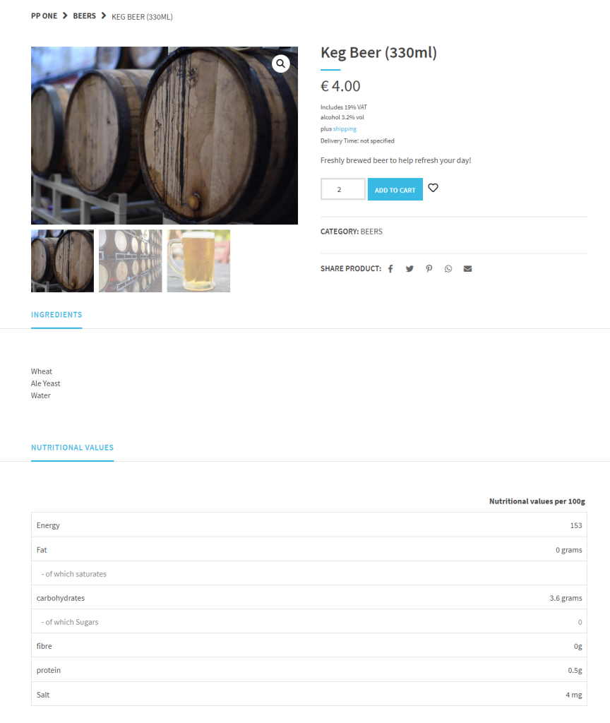 Beer keg product page