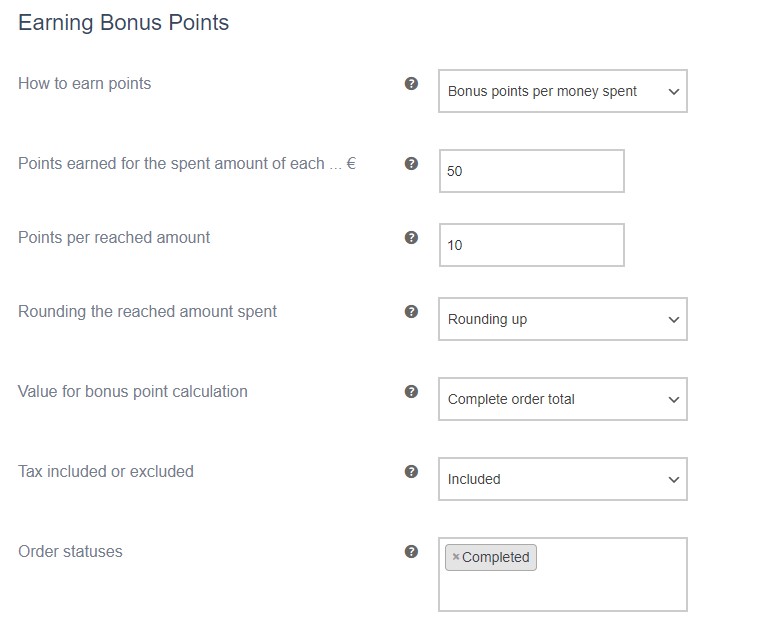 Earning Bonus Points per money