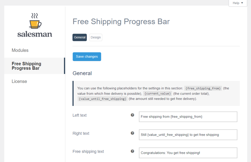 free shipping progress bar text