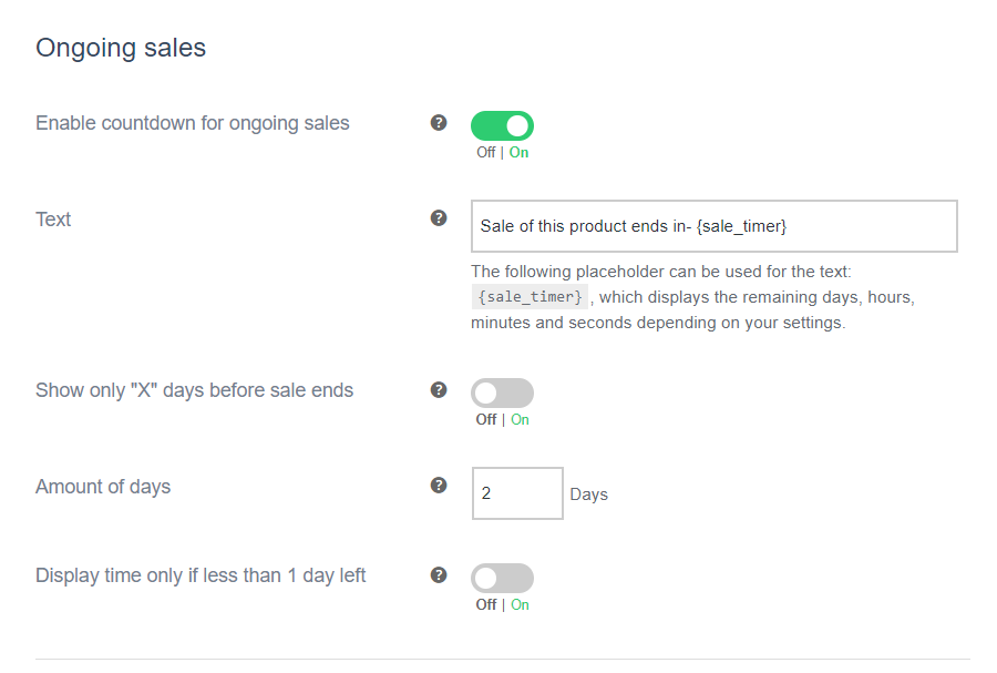 ongoing sales timer woocommerce