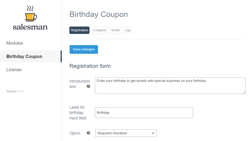 birthday coupon registration salesman