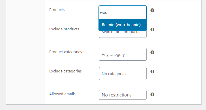 coupon restrictions product woocommerce