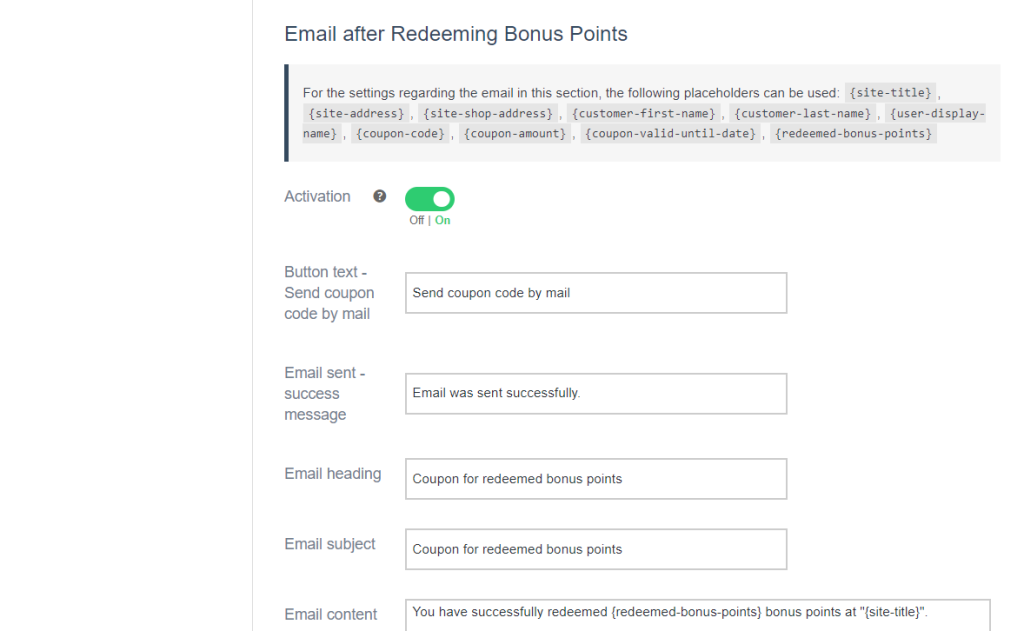 email notification woocommerce points and rewards