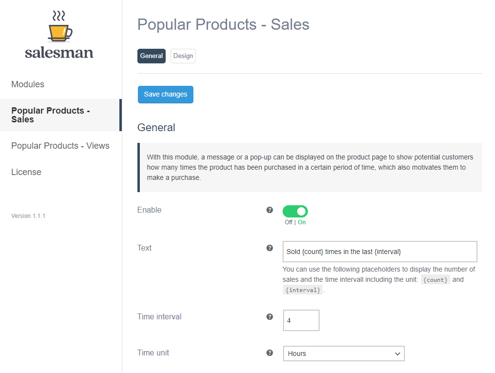 salesman popular products sales general settings