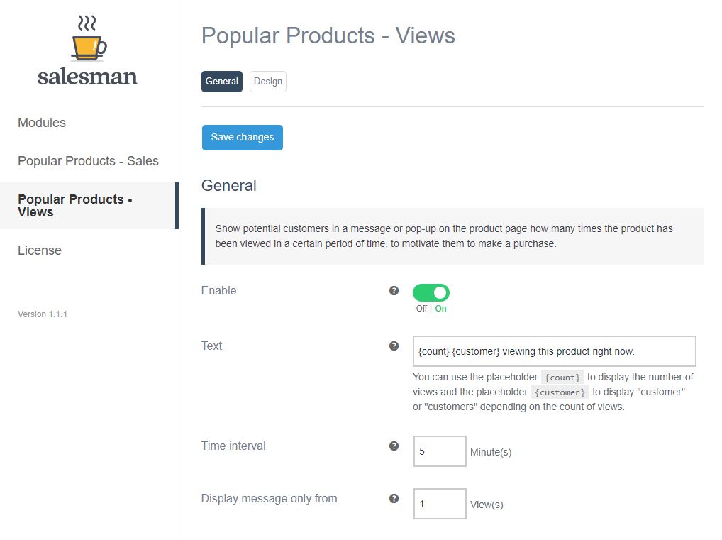 salesman popular products views general settings
